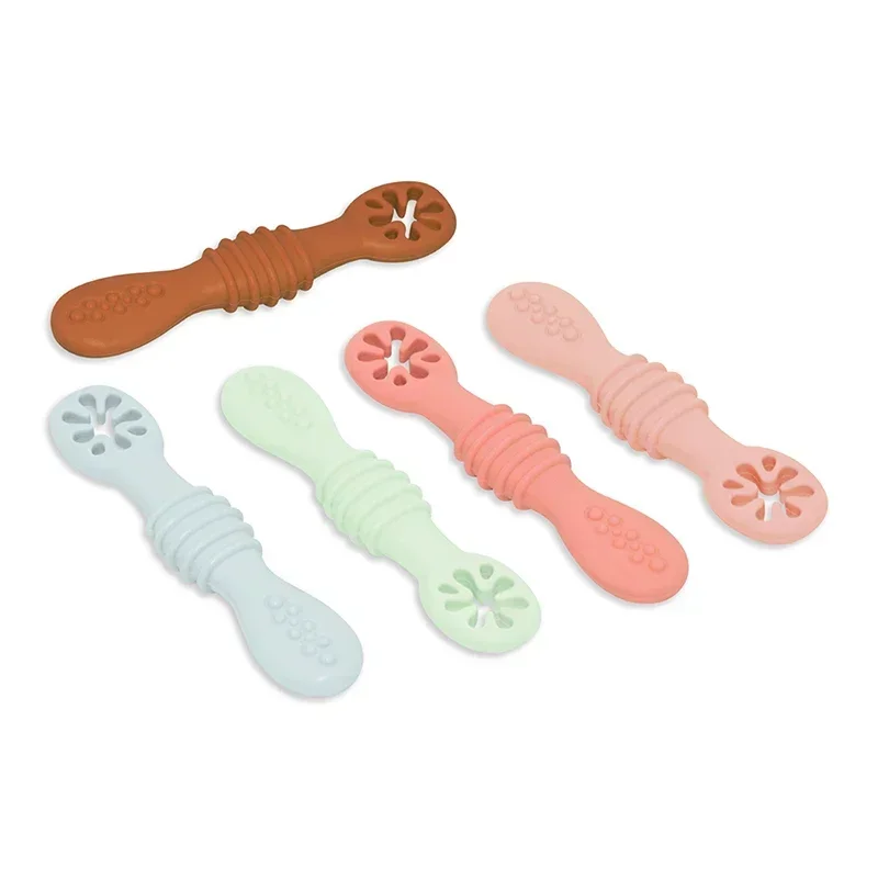 Baby Spoon Silicone Teether Toys Learning Feeding Scoop Training Utensils Newborn Tableware Infant Learning Spoons Teether