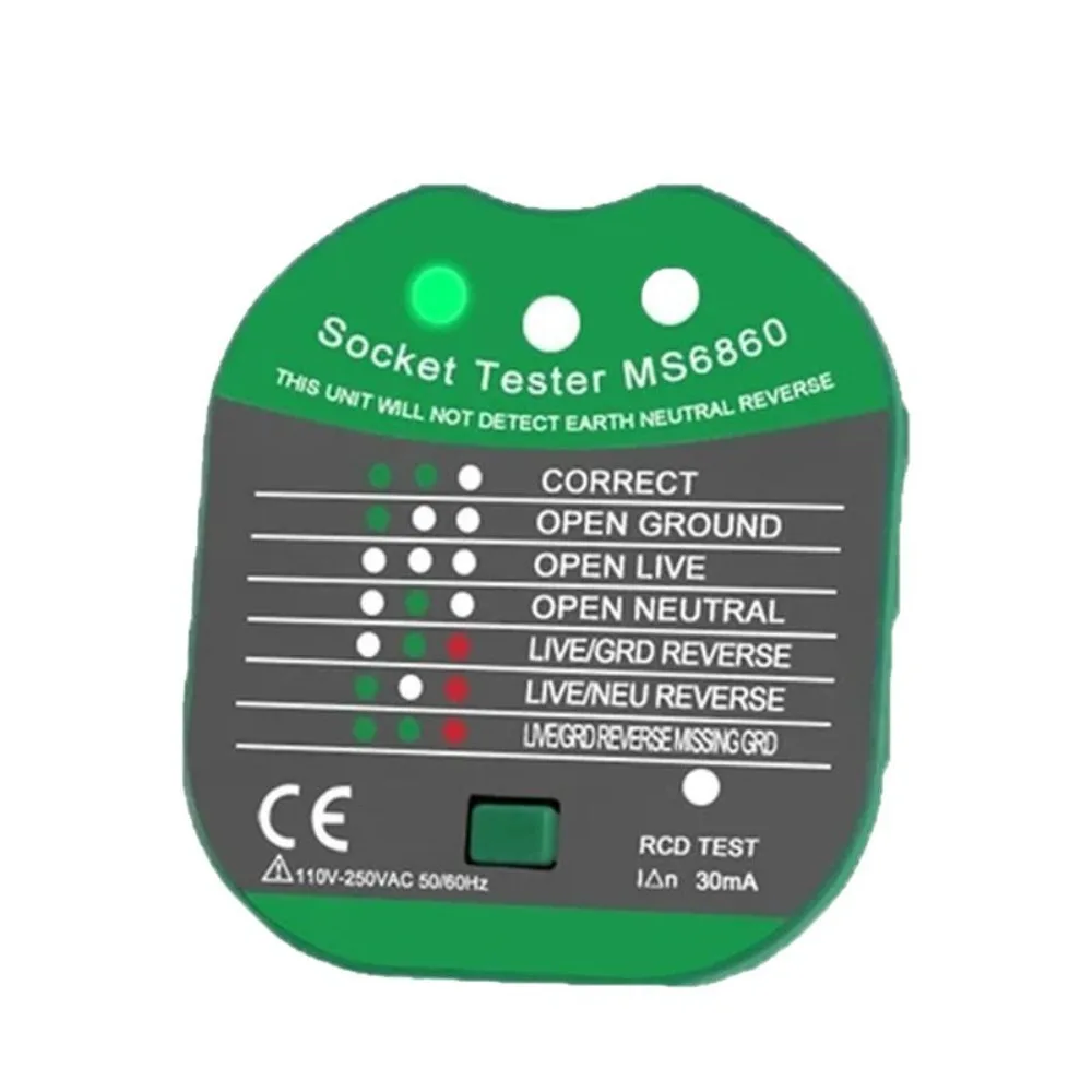 MS6860 Socket Tester Electric Plug Detector RCD Test Phase Polarity Checker Socket Fault Finder EU US UK Plug Optional