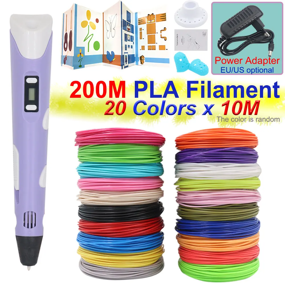 Stylo d'impression 3D créatif pour enfants avec écran LCD, adaptateur secteur, filament PLA, cadeau d'anniversaire et de Noël, jouet de bricolage pour enfants, roman