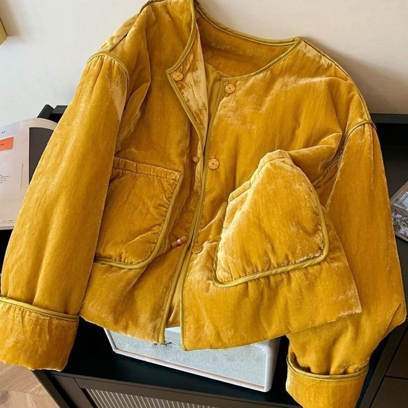 شتاء جديد رشاقته س الرقبة المخملية معطف المرأة موضة كم طويل عادية الدافئة الضفدع زر الإناث سترة جيوب عادية أبلى #1