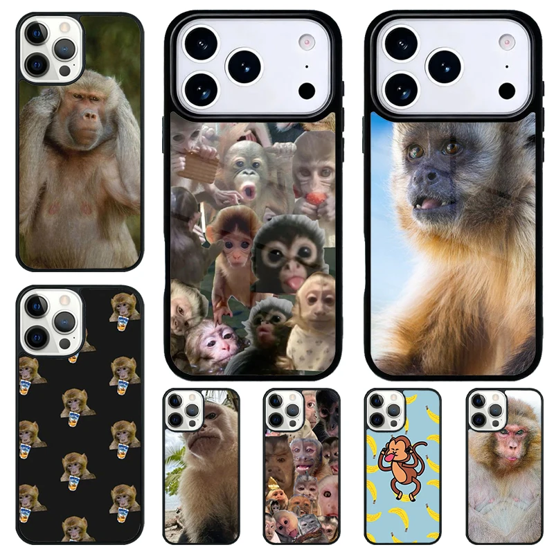 Фото Противоударный чехол для телефона с мемом «Обезьяна пьет» для iPhone 17 Air 16e 15 11 12 14 13 Pro Max Cover Coque - фото товара
