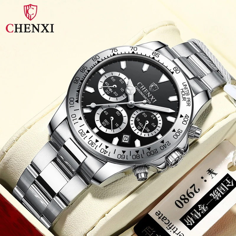 

CHENXI 908 Top Brand Luxury Sports Quartz Men's Watches Full Steel 30m Waterproof Chronograph Wristwatches Men Relogio Masculino