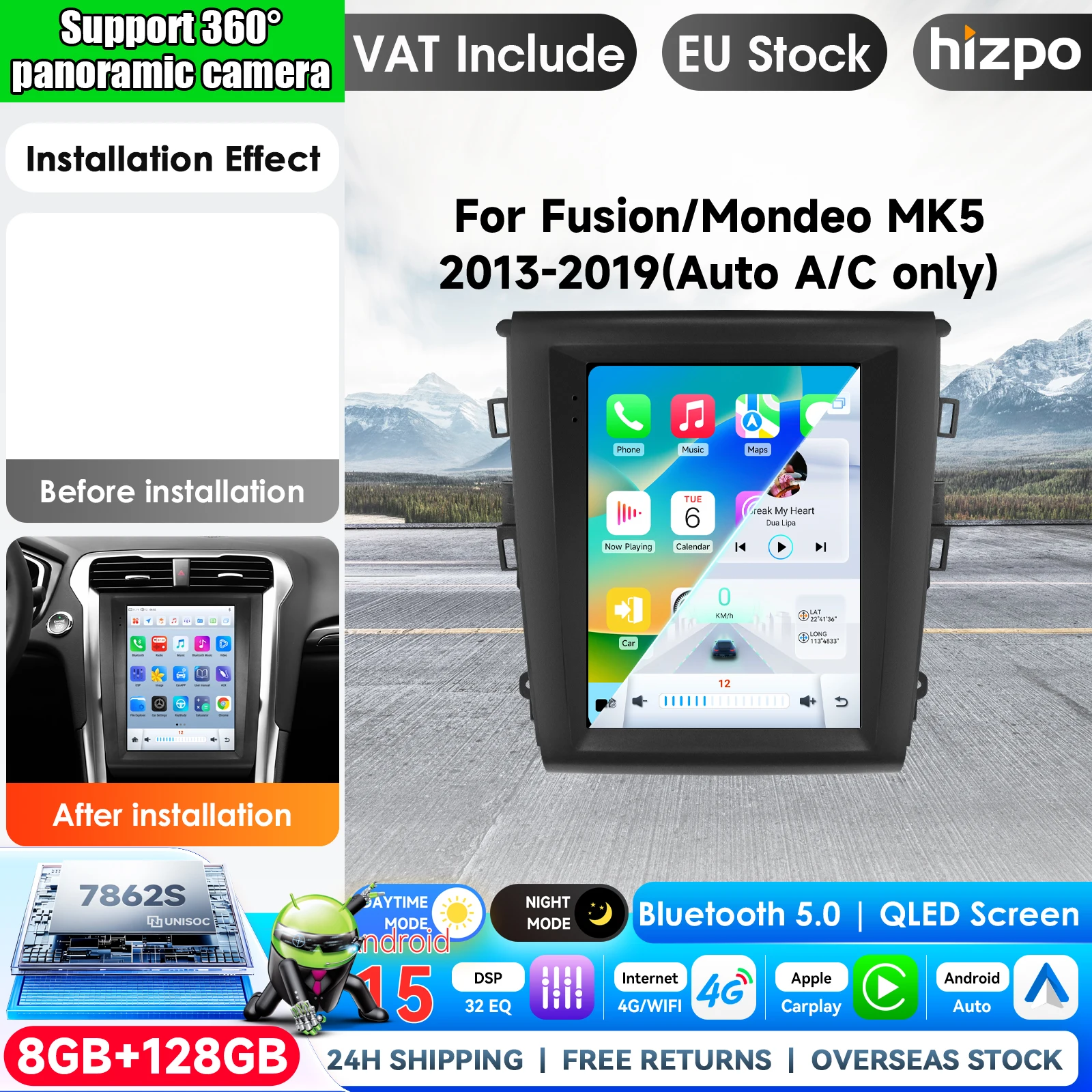 CarPlay wireless per Ford Mondeo Fusion MK5 2013 2014 2015 2016 2017 2018 2019, autoradio Android, lettore multimediale per auto, navigazione verticale, unità principale, stereo, autoradio,