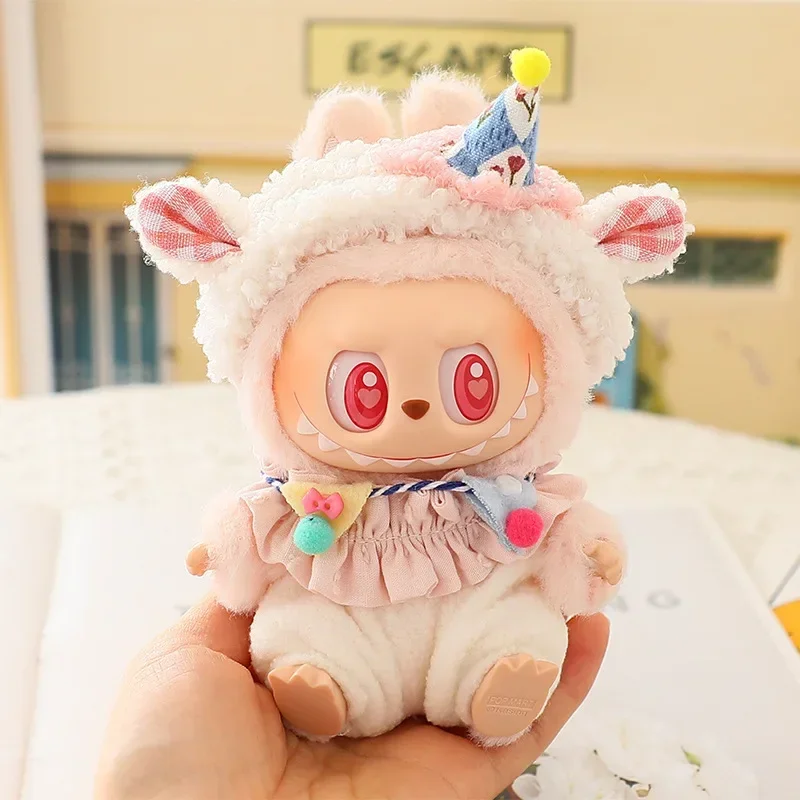 17cm 라부부 옷 귀여운 미니 플러시 인형 의상 액세서리 블루 샤크 점프수트 눈사람 옷 V1v2 인형 소녀 어린이 선물