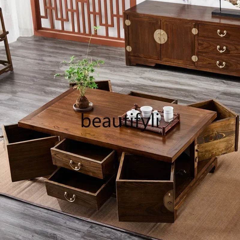 

zq1New Chinese Style Tea Table Box Classical Square Table Living Room Multifunctional Storage Large Capacity Box