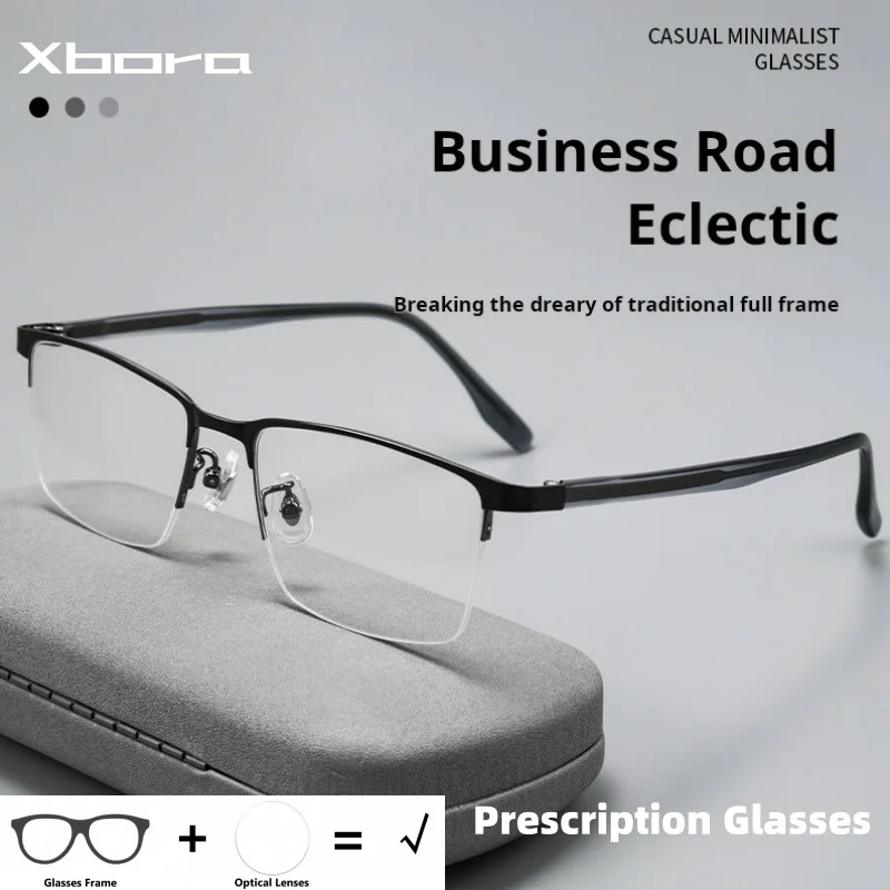 

Men's Myopia Prescription Eyeglasses Alloy Computer Photochromic Optical Reading Progressive Spectacle Half Rim Eyewear 6011BSF