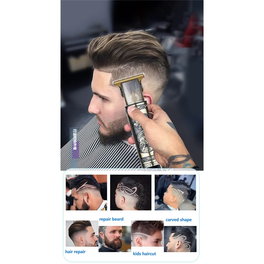 الحلاق الكهربائي T9 ترقية LCD قابلة للشحن الرجعية النفط رئيس نحت الكهربائية دفع القص آلة قص الشعر العانة للنساء