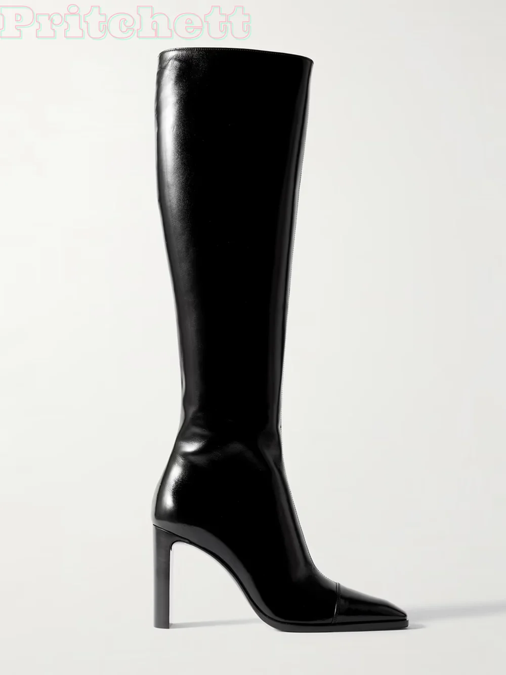 

Black PU Small Square Toe Knee-high Boots Block High Heels Solid Women Stilettos Side Zipper Sexy Luxury 2025 New Arrivals