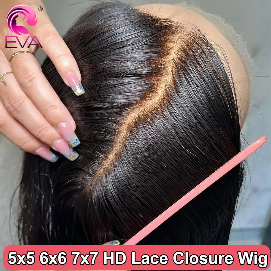 

Eva Glueless 2x6 HD Lace Closure Wig Pre Plucked Deep Parting 7x7 6x6 5x5 HD Lace Closure Wig Straight Lace Front Human Hair Wig