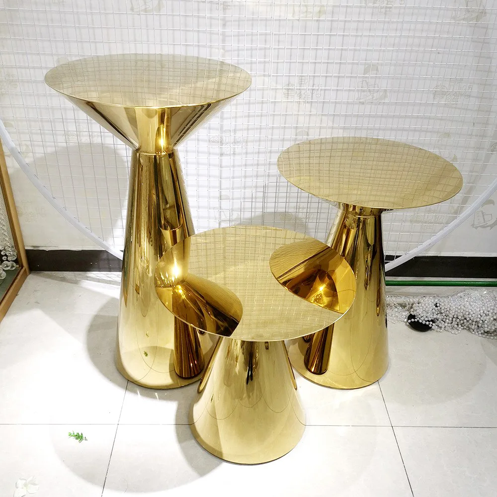 

Spot, electroplated gold stainless steel round table, mushroom head dessert table, cross-border hot-selling side of foreign trad
