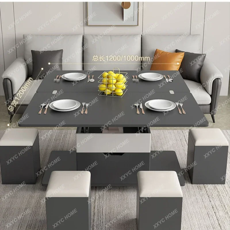 Small Apartment Tea Simple Home Dining Table Lifting Integrated Tea Table Living Room Storage Table
