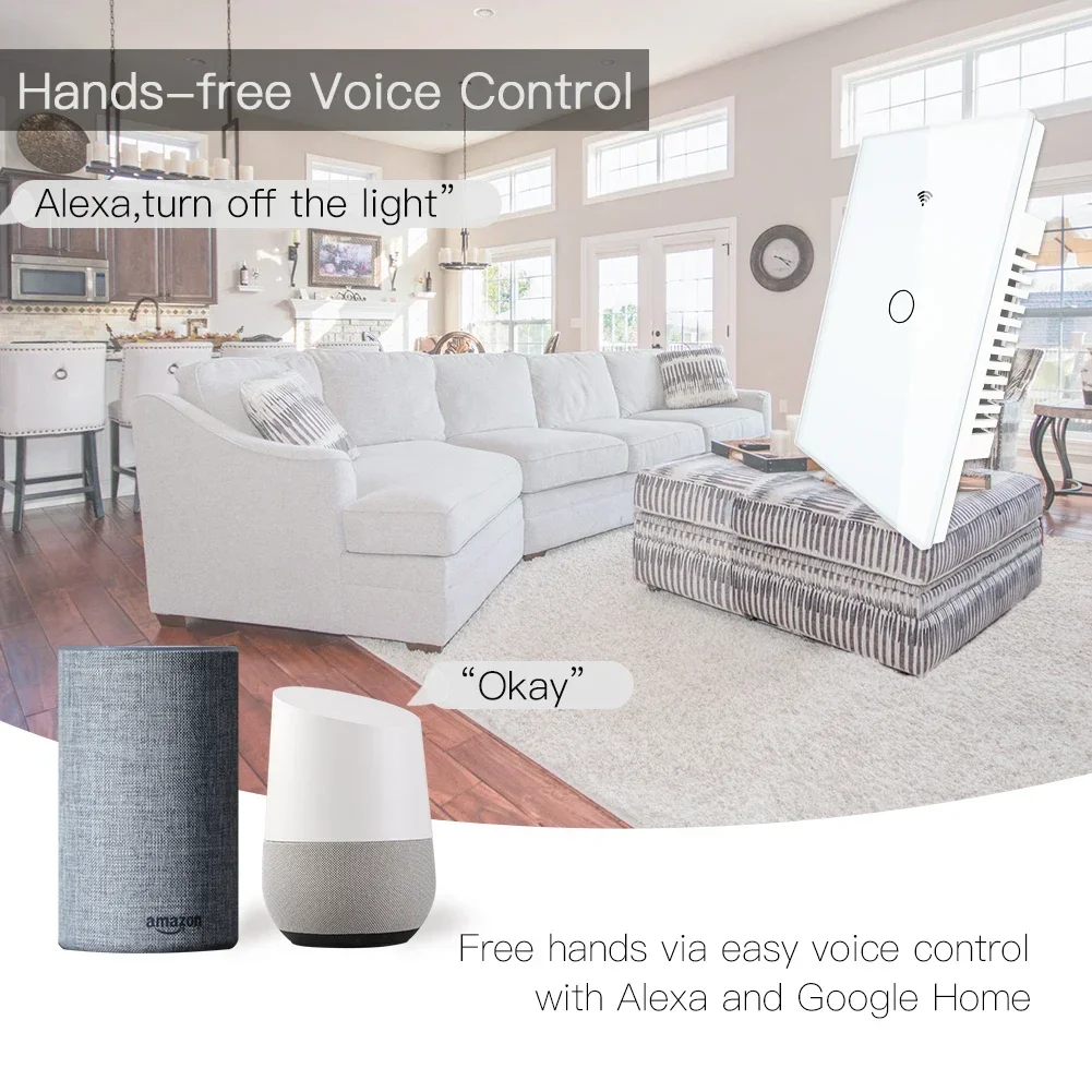 Saklar lampu dinding pintar WiFi, Panel kaca RF433 & Wi-Fi hidup pintar aplikasi Tuya Remote Control bekerja dengan Alexa Google Home 1/2/3 Gang