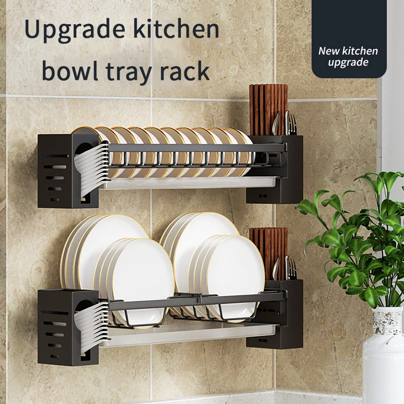 

Kitchen Organizer Storage Shelf Dish Rack Wall-mounted Multifunction Drain Chopsticks Spoon Tableware Dish Holder Accessories