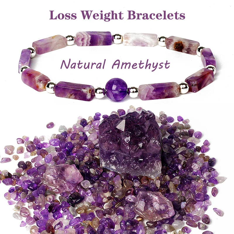 Natural Amethyst Slimming Bracelets for Women Energy Stone Body-purify Weight Loss Bracelet Fatigue Relief Healing Yoga Jewelry