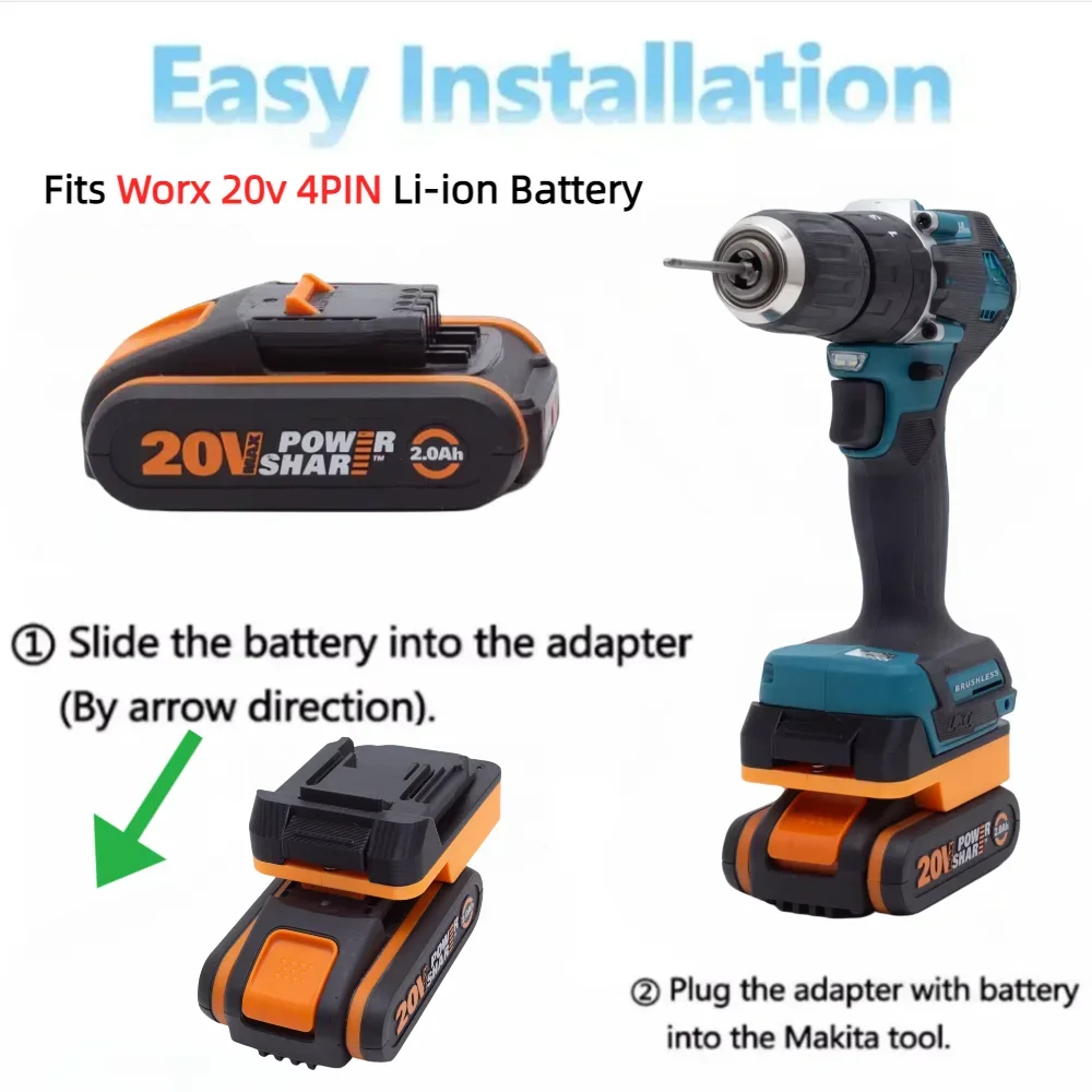 Battery Adapter Converter for WORX 20V 4 PIN Li-ion Battery Series To Makita 18V LXT BL Cordless Power Tools(Adapters only）