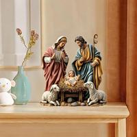 Christmas Nativity Scene Figurine Nativity Figurine Display Set Religious Sculpture Xmas Tabletop Decoration Holy Family Statue