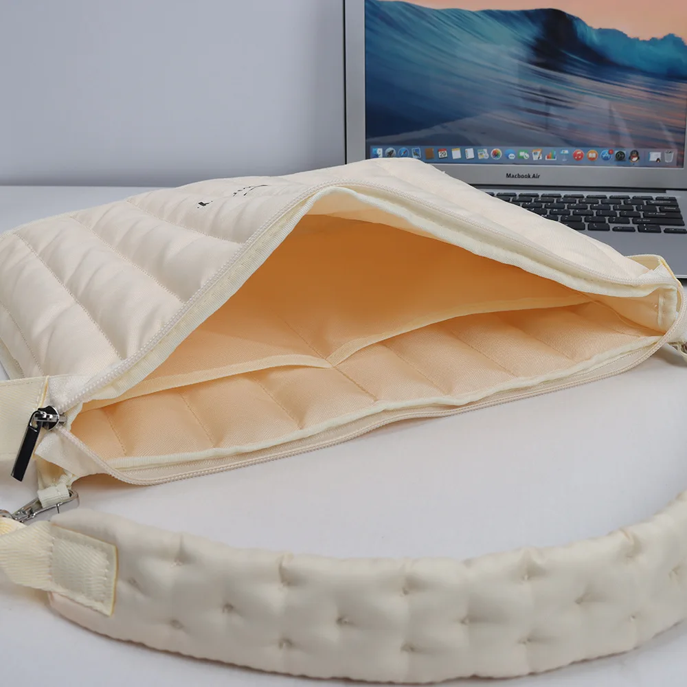 Espaço de algodão para armazenamento de computador, 14 ", feminino, ombro único, listra, proteção à prova de choque, notebook, pasta de grande capacidade