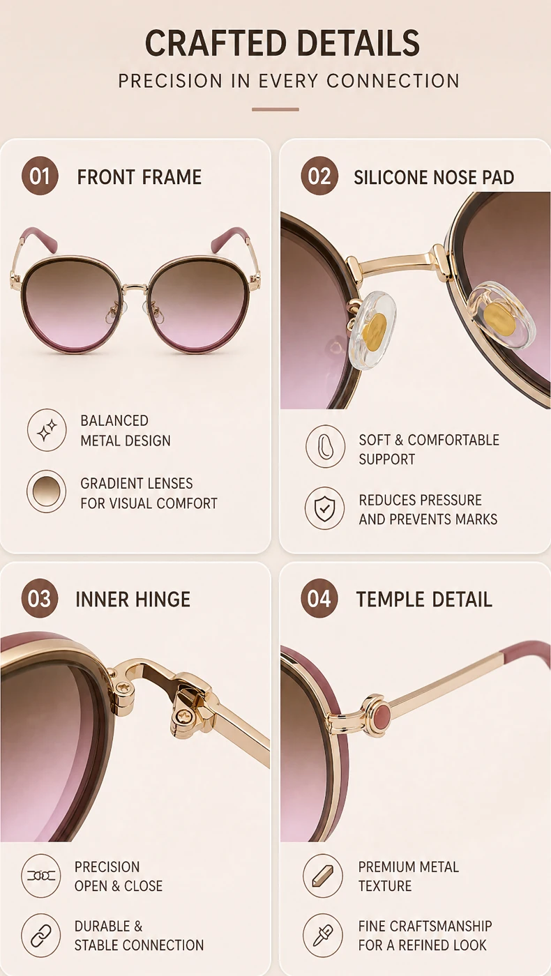 Übergroße runde Sonnenbrille für Damen, 2026, Luxusmarke, klassische Punk-Fahrsonnenbrille für Damen, Vintage-Metallrahmen, Schattierungen, UV400 – Detail 5