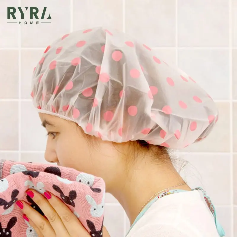 Shower Cap Thicken Elastic Bath Hat Bathing Cap For Women Hair Salon Dot Waterproof Bathroom Products Bathroom Accessories