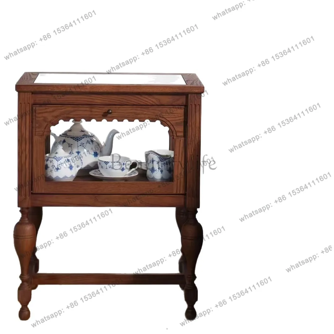 

American rural solid wood edge few European retro carved storage customization