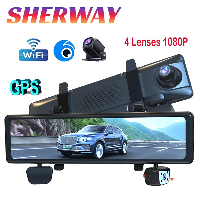 Dash Cam Ultra HD 4*1080P 4CH Car DVR 12”Touch IPS Built-in GPS Wifi 24H Parking Monitor Night Vision Car Camera Video Recorder