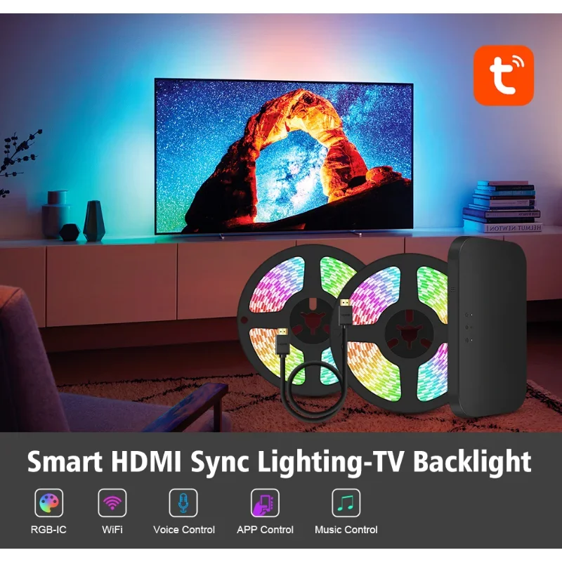 RGBIC LED Strip Immersion TV Backlight Work with  Box H-DMI Wifi Smart   Light and Music Sync Compatible 