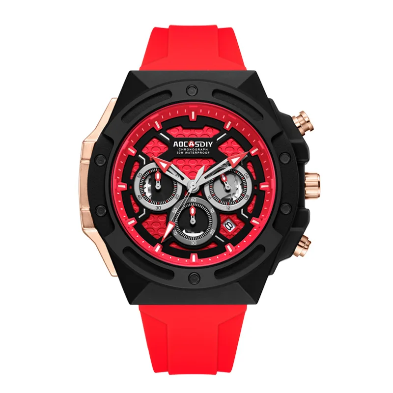 

Мужские кварцевые часы с силиконовым ремешком, многофункциональные светящиеся часы с календарем, спортивные персонализированные часы, хит продаж