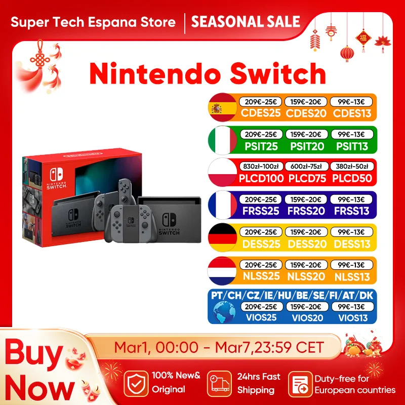 Nintendo Switch Long-Range-Version, Modell mit 6,2-Zoll-Bildschirm, Joy-Con-Griff, verbessertes Audio, einstellbare Konsole, stabiler TV-Modus, Videospiel