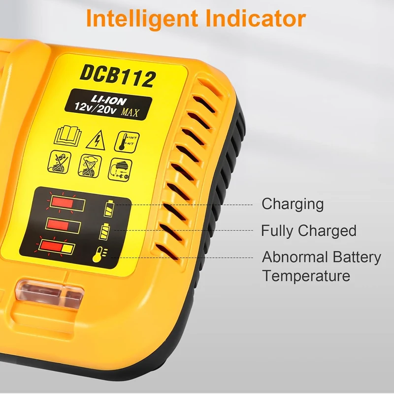 

Yellow DCB112 Charger Repalcement for Dewalt 10.8V/12V/14.4V/18V Lithium-Ion DCB201 DCB200 DCB612 DCB206 DCB204 Battery Charger
