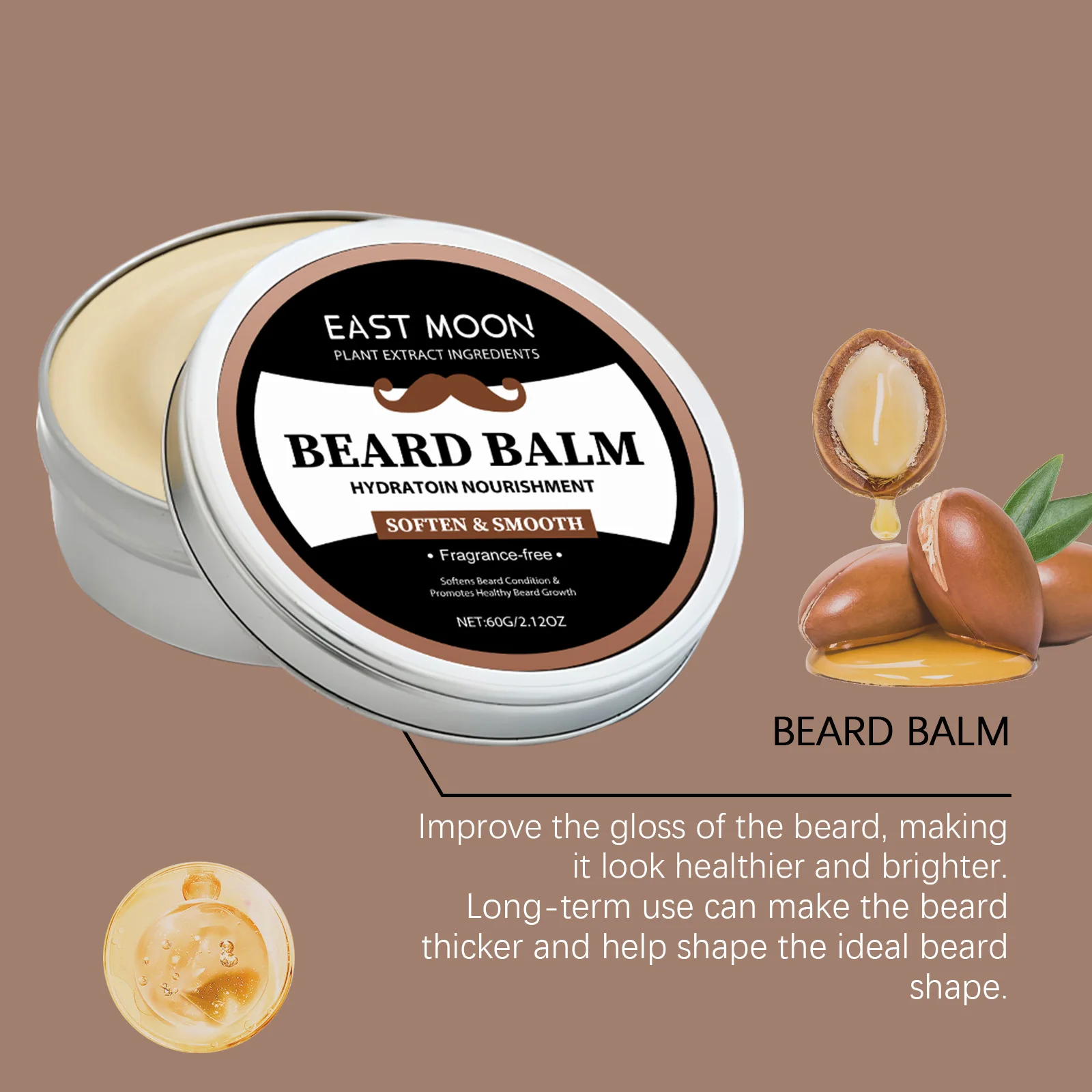 Beard Balm For Men 60g Conditioning Softener With Jojoba Oil and Vitamin E Tames Frizz Promotes Healthy Growth Mustache Grooming