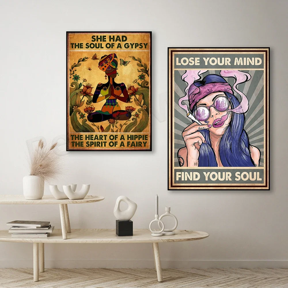 She has gypsy soul posters, hippie posters, stoner decor, 420 art, hippie room decor, hippie art, hippie gifts, yoga art,