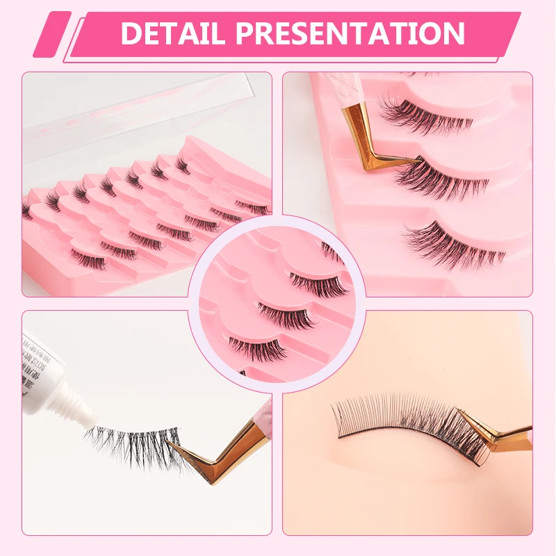 7ペアミックス長さフォックスまつげナチュラルソフトふわふわフェアリーキャットアイつけまつげロングウィスピー3Dミンクまつげエクステンションメイクアップツール