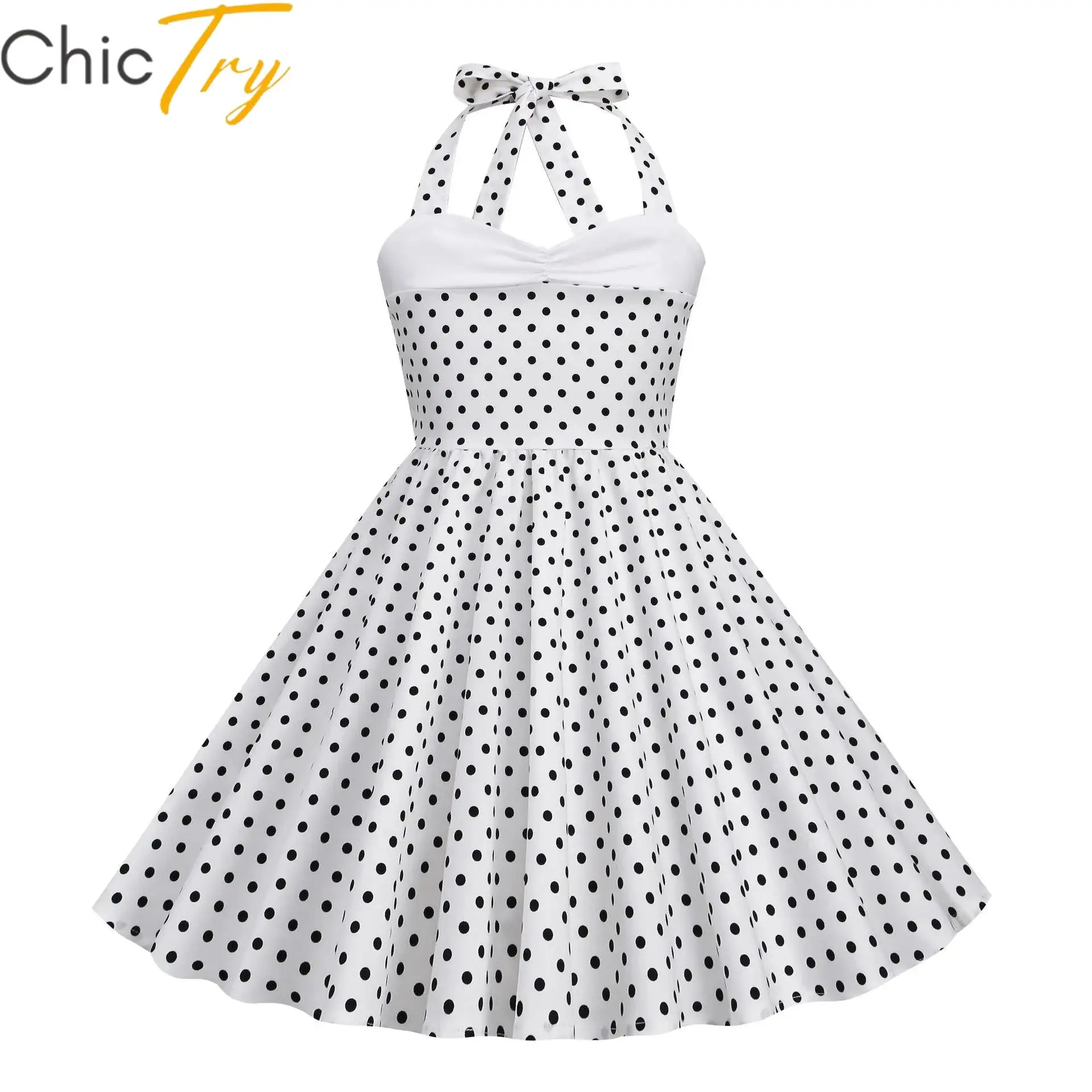 

Kids Girls 50s Vintage Costume Polka Dots Dress Halter Neck Sleeveless A-line Dress Retro Dress Summer Holiday Dress Party Dress