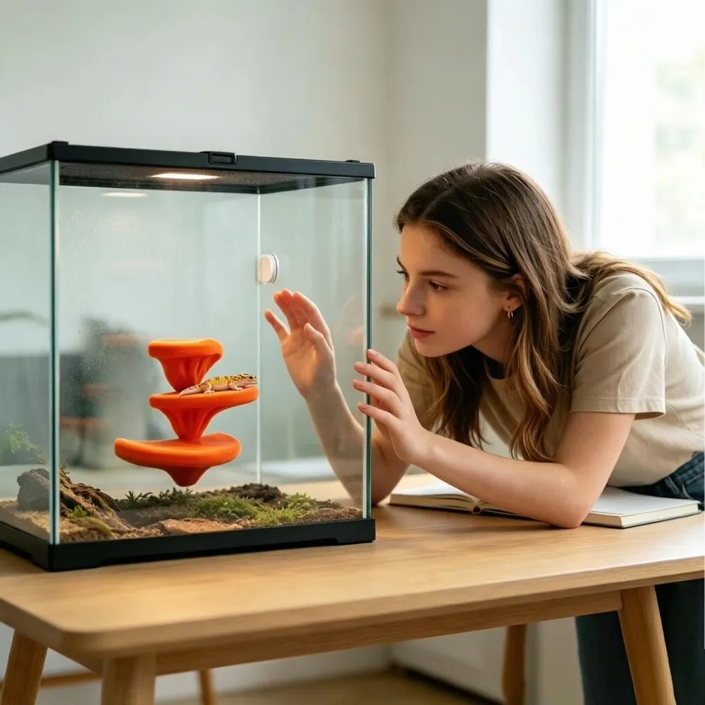 Plastic Reptile Climbing Platform Mushroom Shape Easy Installation Reptile Perch Multi-Level Mushroom Climbing Terrace