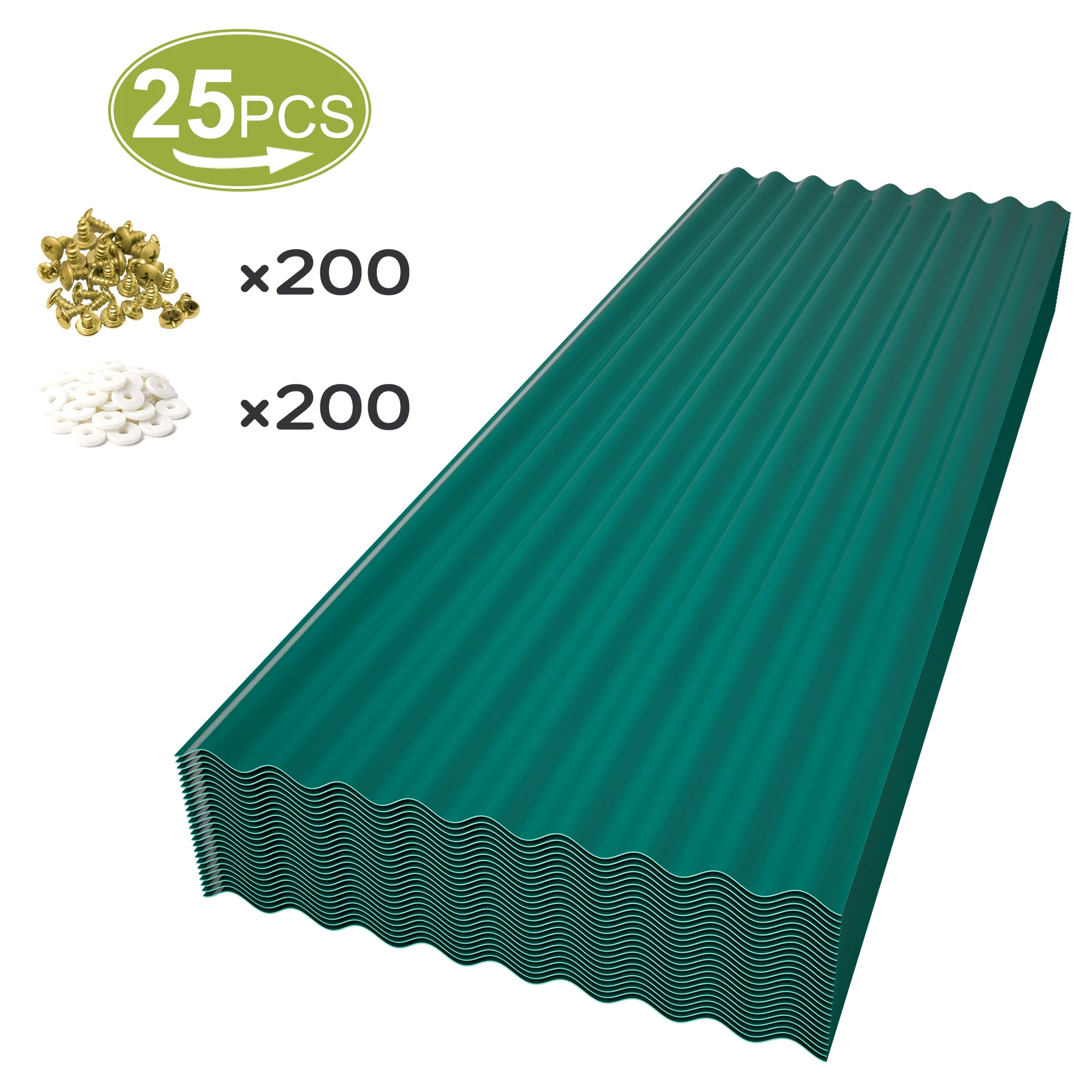25 Pcs 0.04 in ASA Corrugated Roof Panels Waterproof UV Resistant Weatherproof Green for Shed Garage Patio