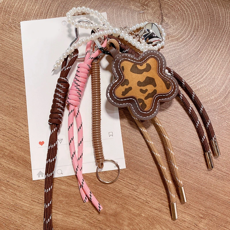 Braided Rope Keychain Leopard Print Flower Cream Bag Pendant Charm Fashion Bag Accessories for Handbag,Backpack Decors