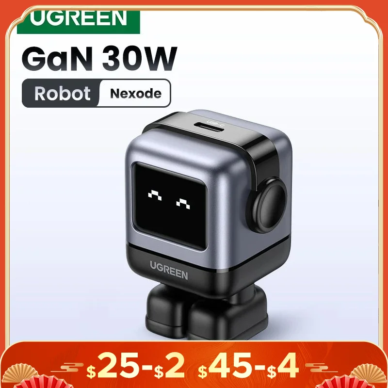 【US Plug】UGREEN 30W 65W GaN Charger Robot Design PD3.0 Fast Charger PPS for iPhone 16 15 Macbook Laptops Samsung XiaomiTablets