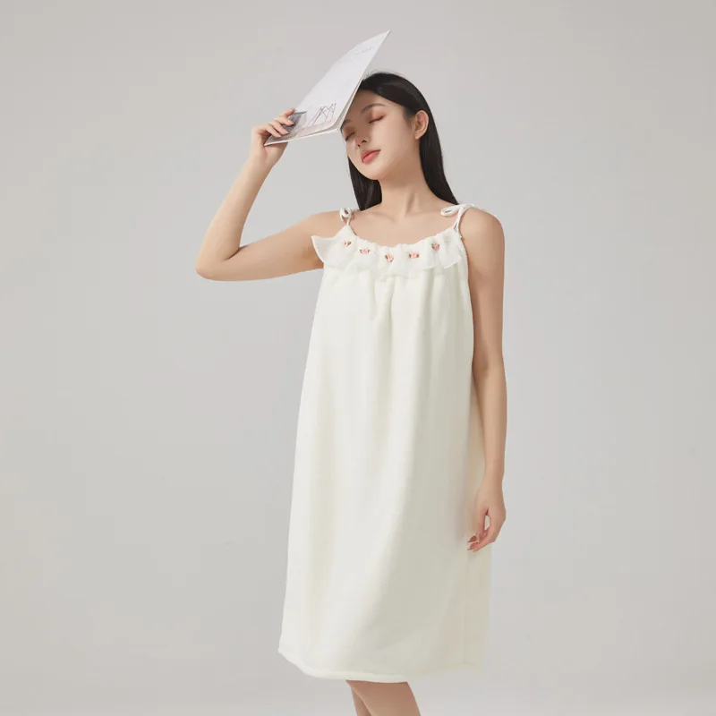 2026 New Women's Bath Skirt – Absorbent Coral Fleece Home Wear Robe, Modest & Non-see-through Pullover Style.
