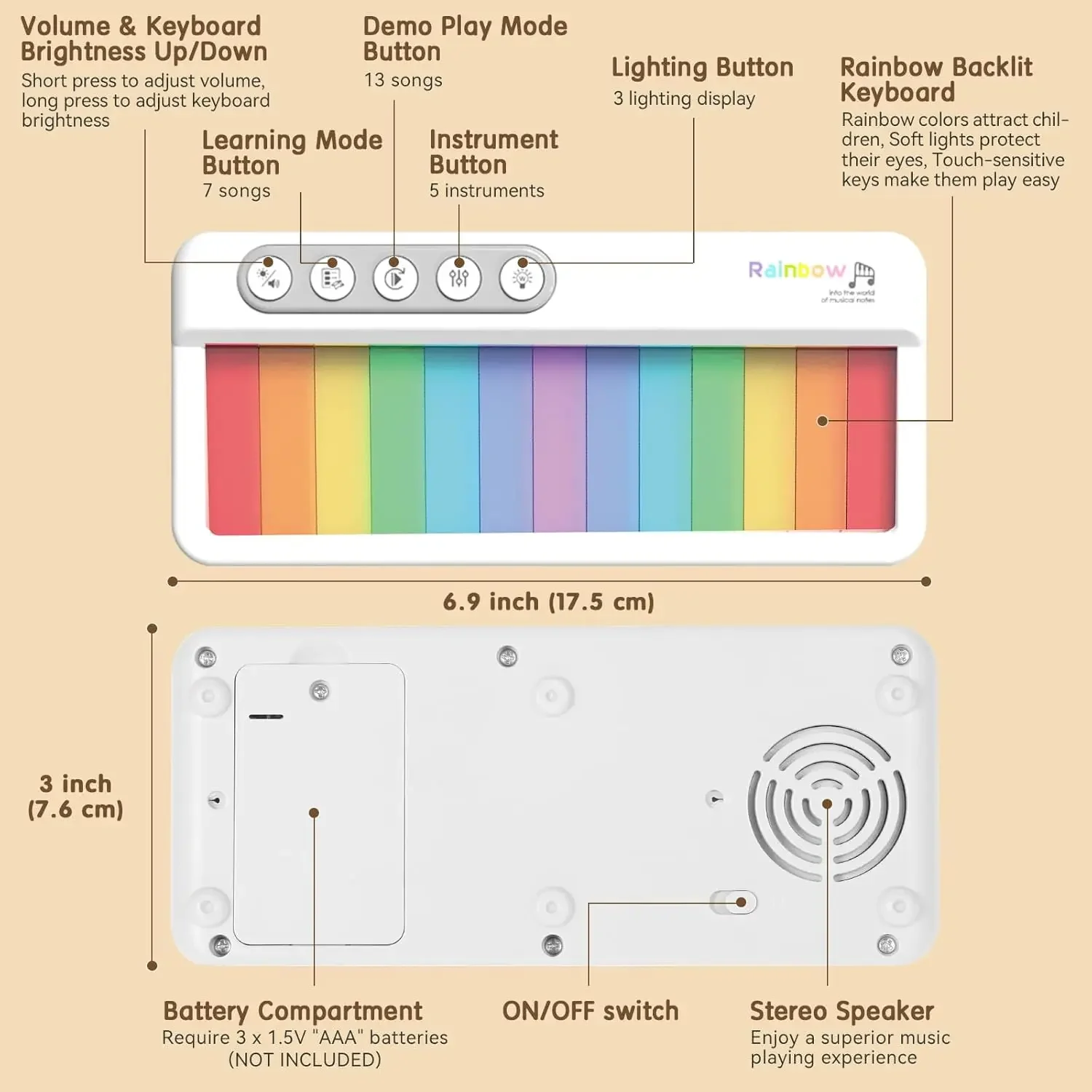 ألعاب الآلات الموسيقية للأطفال متعددة الوظائف البيانو الإلكتروني جيب الطفل البيانو آلة موسيقية الطفل قوس قزح صندوق تشغيل الموسيقى الخفيف