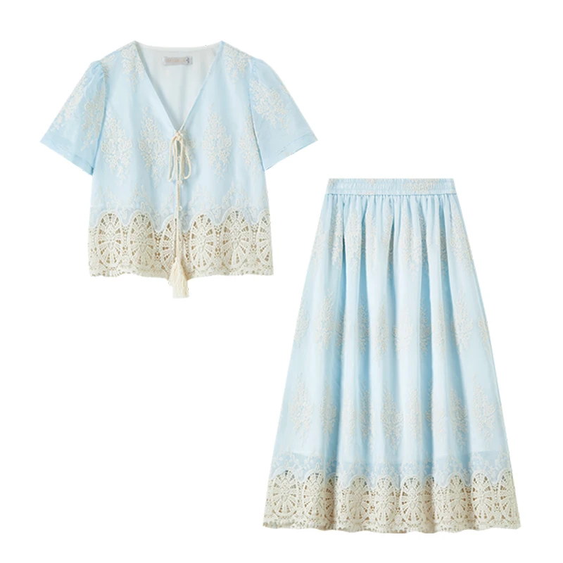 SENTUBILA Summer Women's Suit With Skirt Two Piece Set 2025 Matching New Products Fringed Clothes Elegant Woman Outfit Q52ZB1933