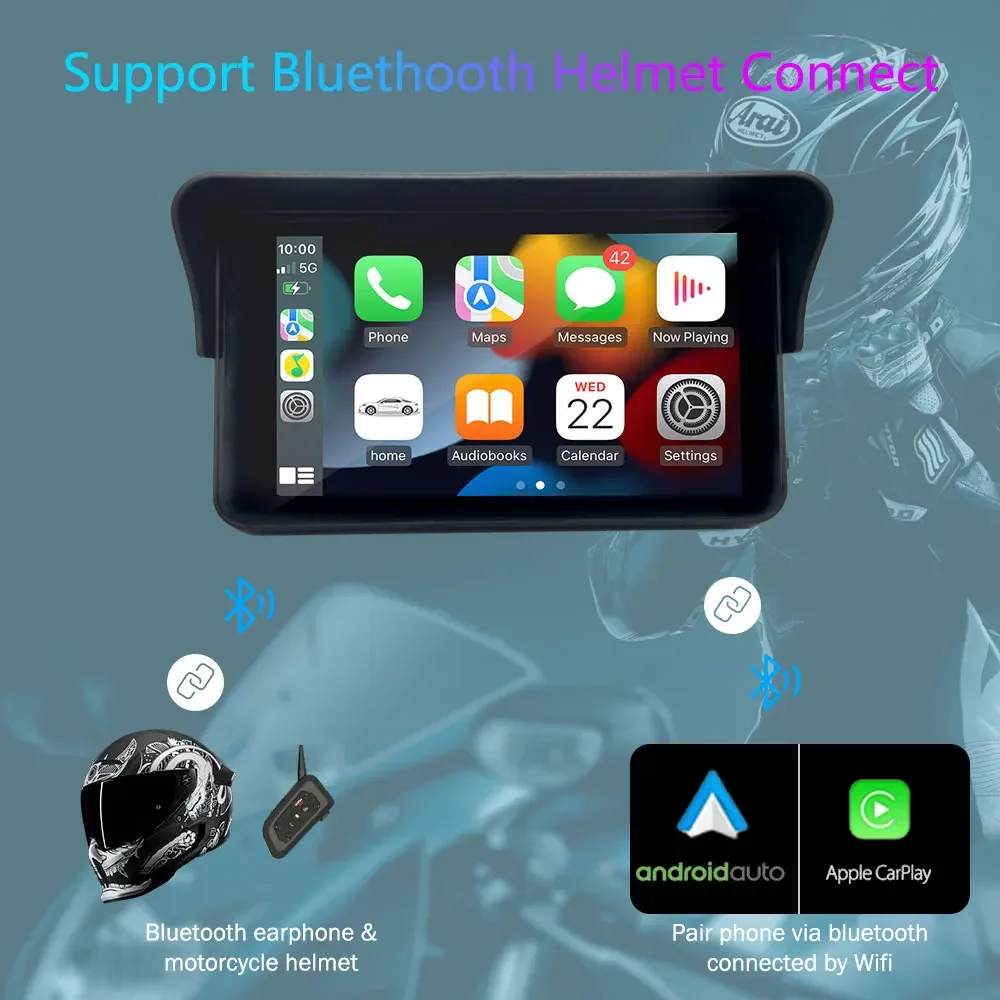 7-дюймовая беспроводная мотоциклетная навигация IPX7 Водонепроницаемый Carplay Android Auto Встроенный BT Сенсорный экран Monior HD Производитель дисплеев