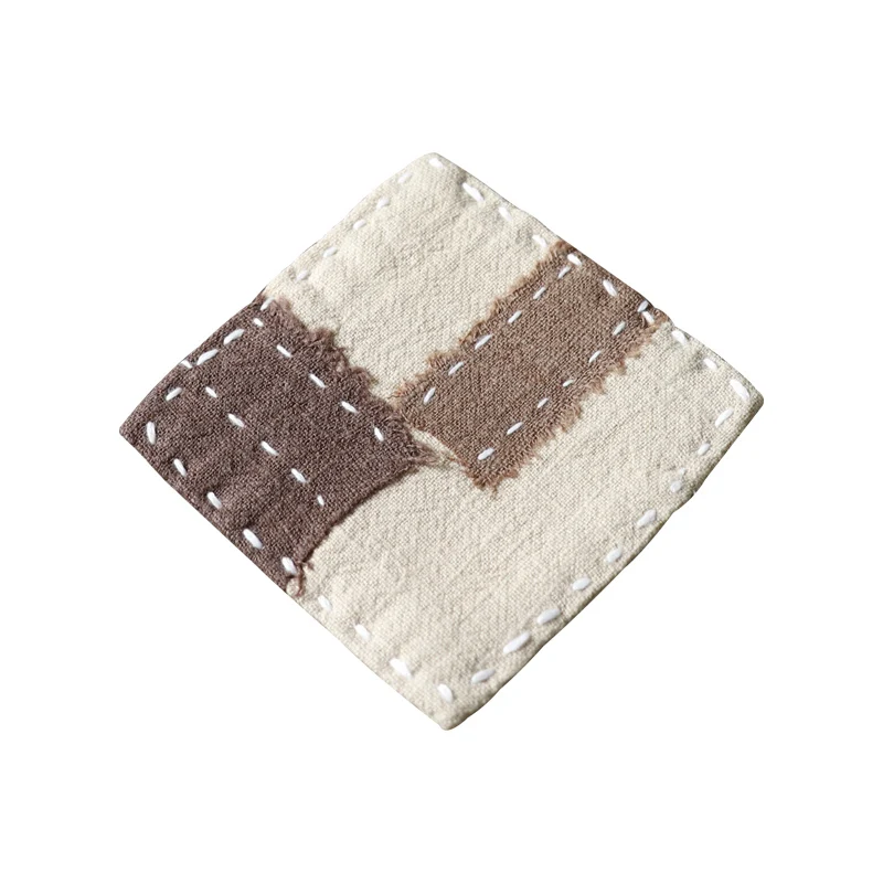 Triple Hand Sewn Ramie Coaster, Fabric Art, Tea Ceremony, Cup Insulation Mat, Holder, Chinese Pot Care Mat