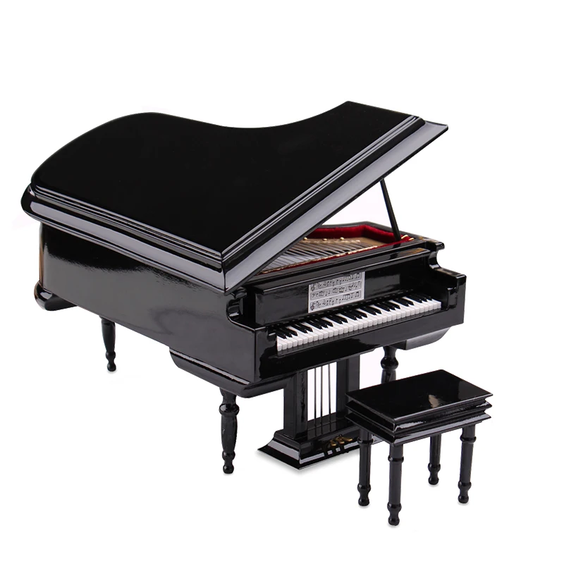 Grand Piano Stool Set Customized Model Ornament Mini Creative Birthday Gift Simulation Black White Coffee