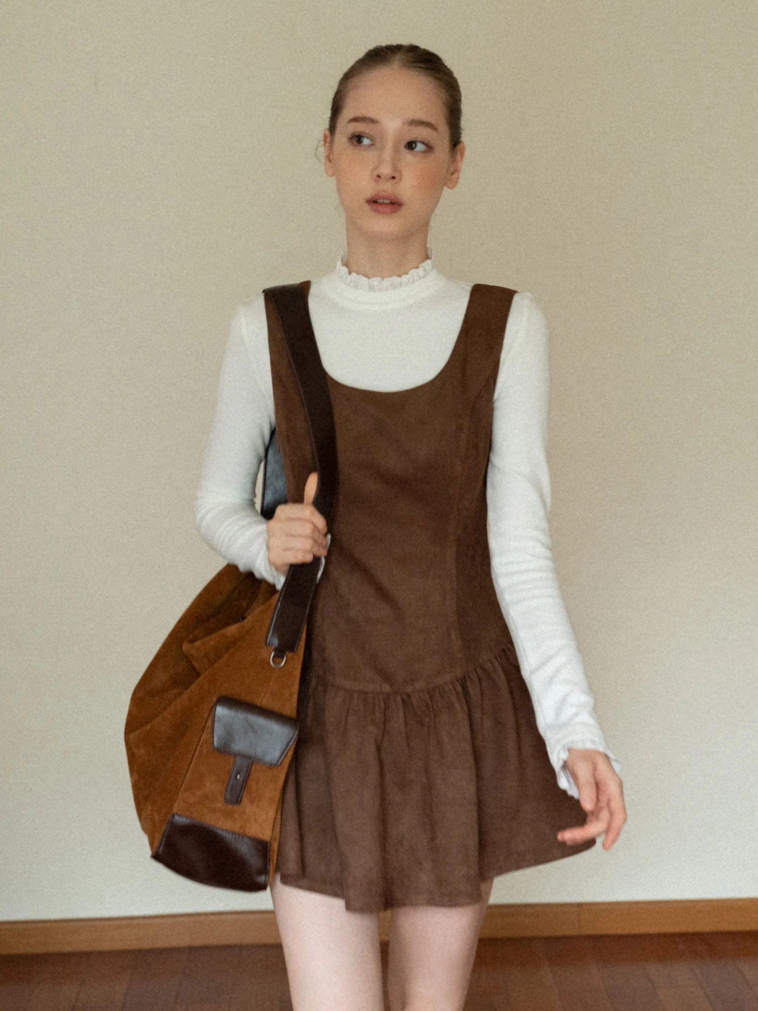 

EGGKA замшевый жилет Dr с поясом, женская осенне-зимняя тонкая юбка трапециевидной формы кофейного цвета Svel Faion, повседневная юбка