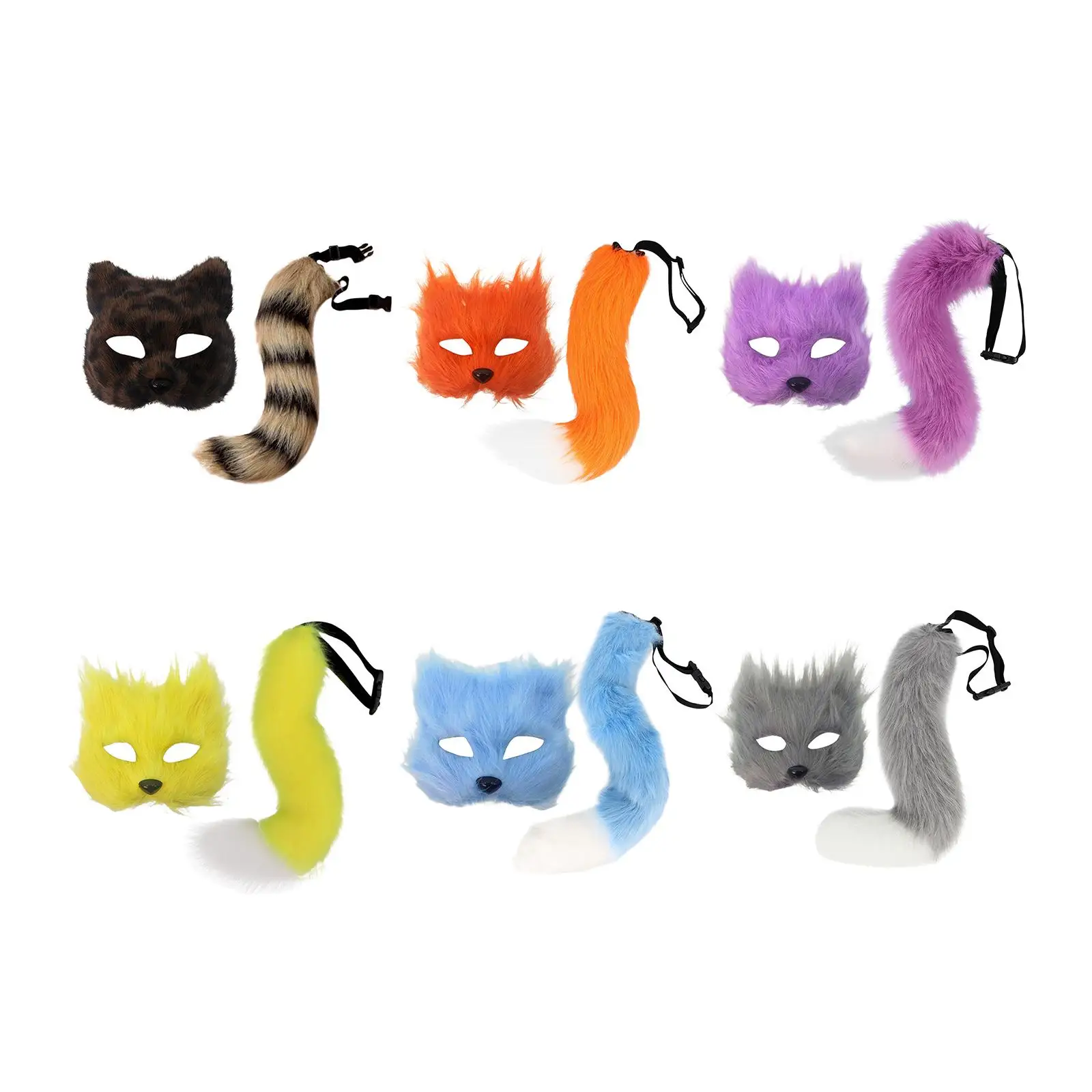 Maska i ogon z futra, śmieszne rekwizyty fotograficzne, maska na Halloween na imprezy i występy sceniczne.