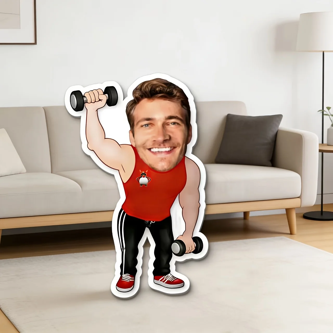 A Custom Muscle-building Weightlifting and Dumbbell Design Short Plush Pillow, Personalized Photo Design Pillow - a Romantic Gif