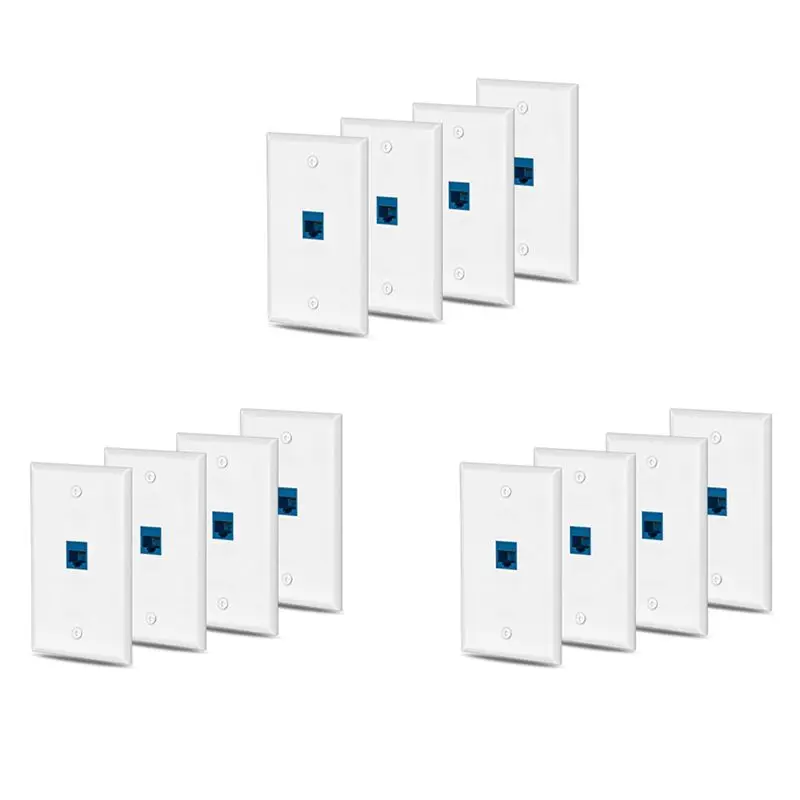 12X Cat6 Ethernet Wall Plate Outlet 1 Port RJ45 Network Female To Female Keystone Wall Coupler Jack Plate White & Blue