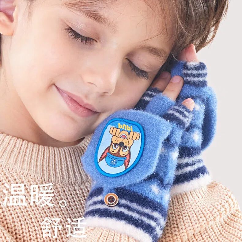 Genuine Paw Patrol Baby\'s Winter Knitted Gloves Flip Fingerless Mittens Kids Cartoon Chase Skye Warm Half-Finger Gloves 2-6T