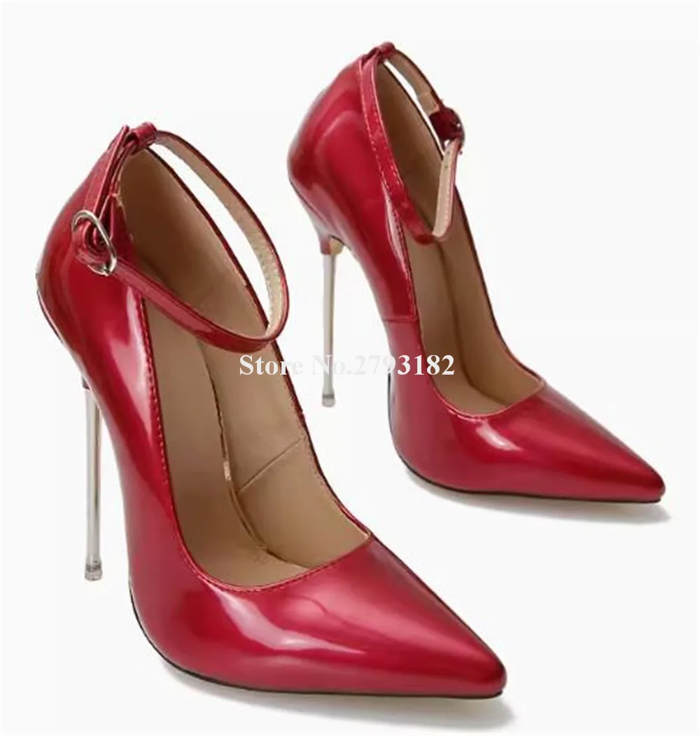 Sexy Super High 13cm Metal Stiletto Heel Pumps Pointed Toe Pink Red White Patent Leather Thin Heel Party Heels