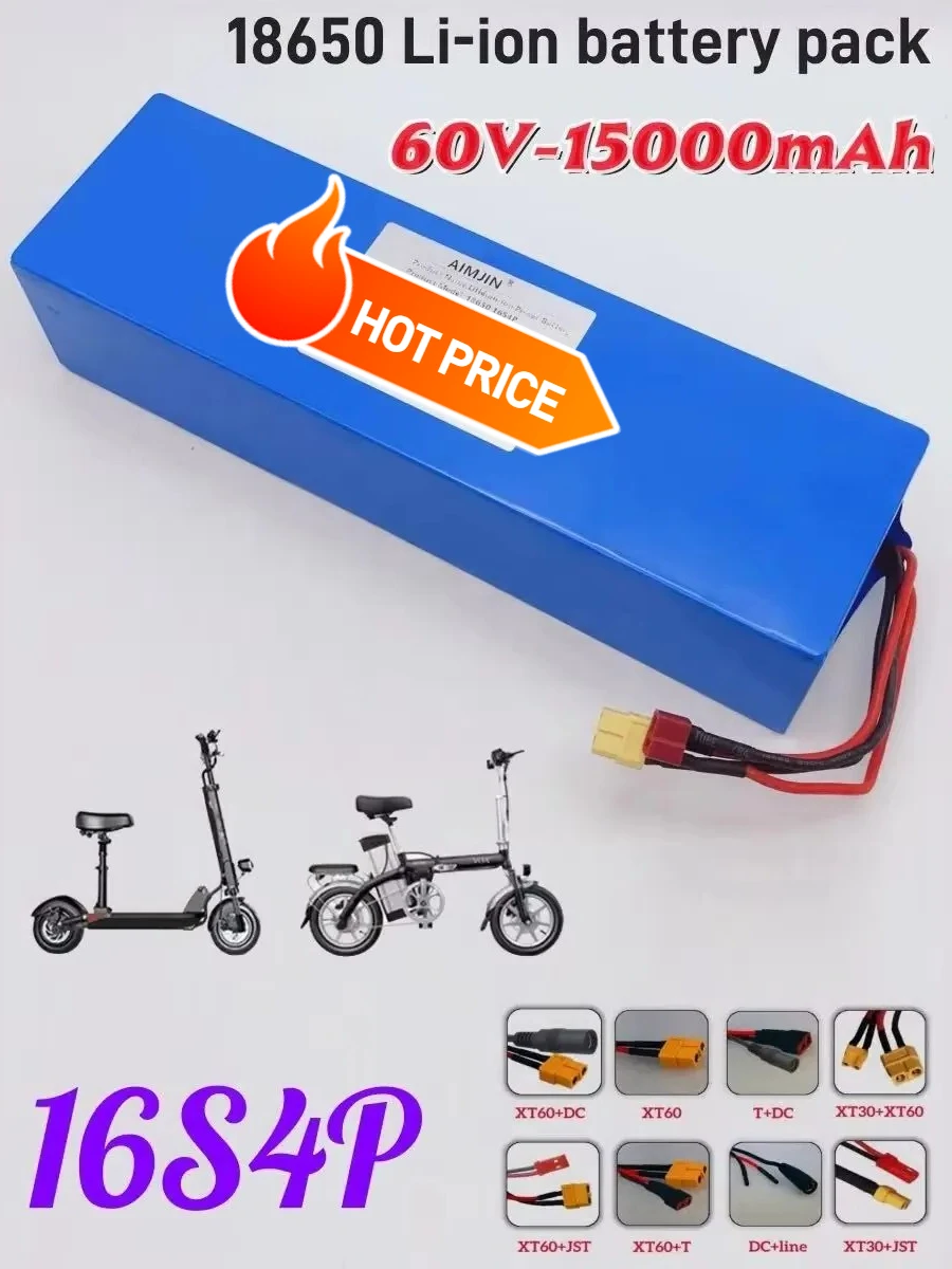 

100% Original 60V 15Ah 18650 Li-ion battery pack 16S4P With BMS For high-power 67.2V motorcycle Tricycle